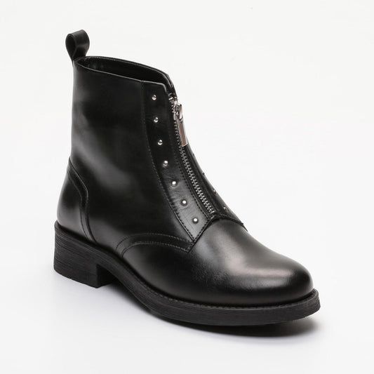 AGNON bottines à talon en cuir noir