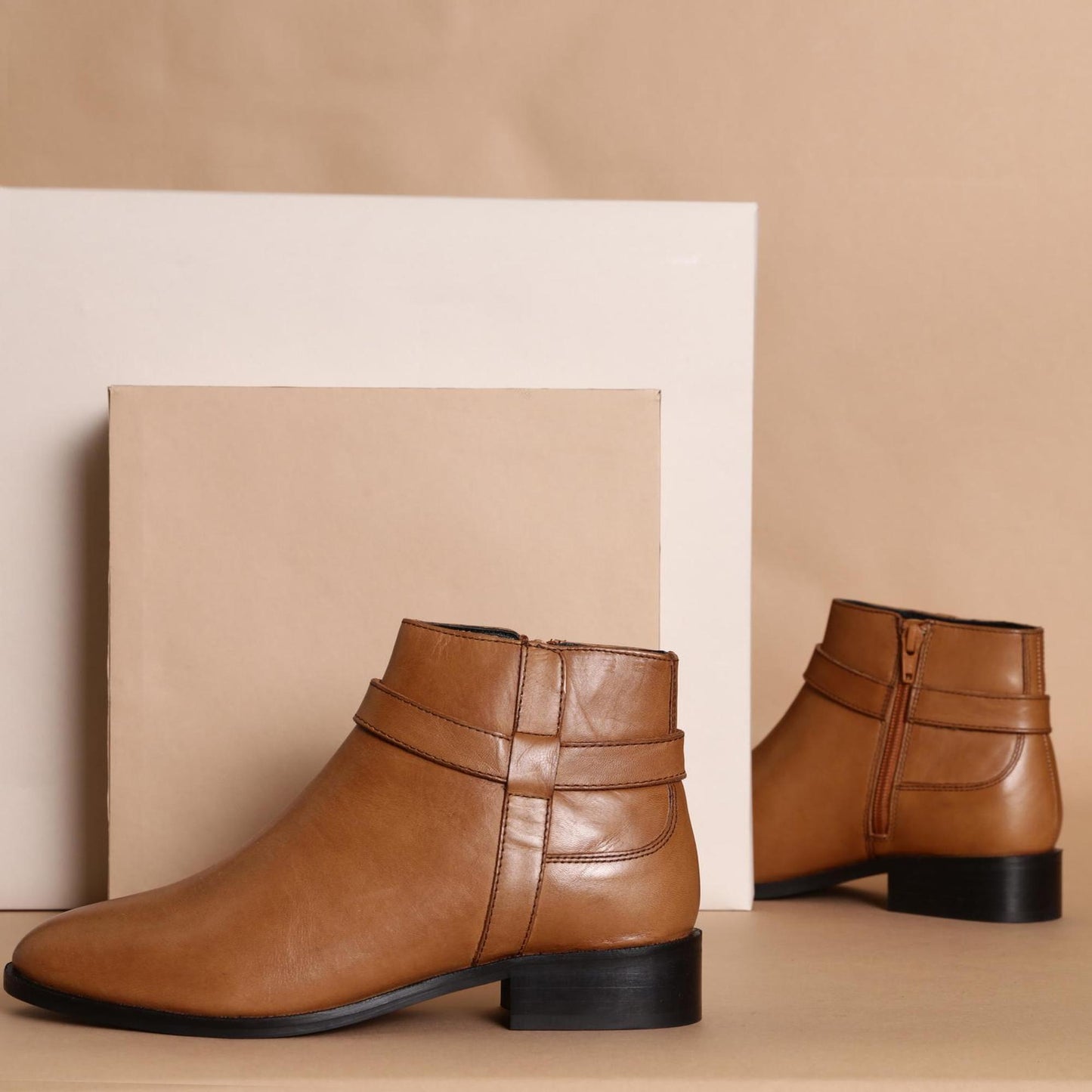 APOLO bottines à talon en cuir camel