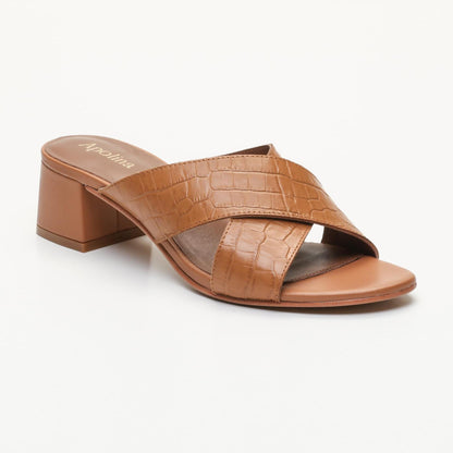 BAUDI mules à talon en cuir croco brun