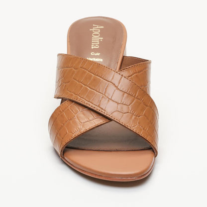 BAUDI mules à talon en cuir croco brun