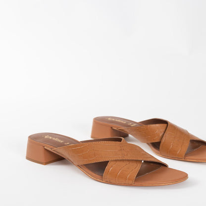 BAUDI mules à talon en cuir croco brun