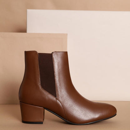 EDEN bottines à talon en cuir cognac