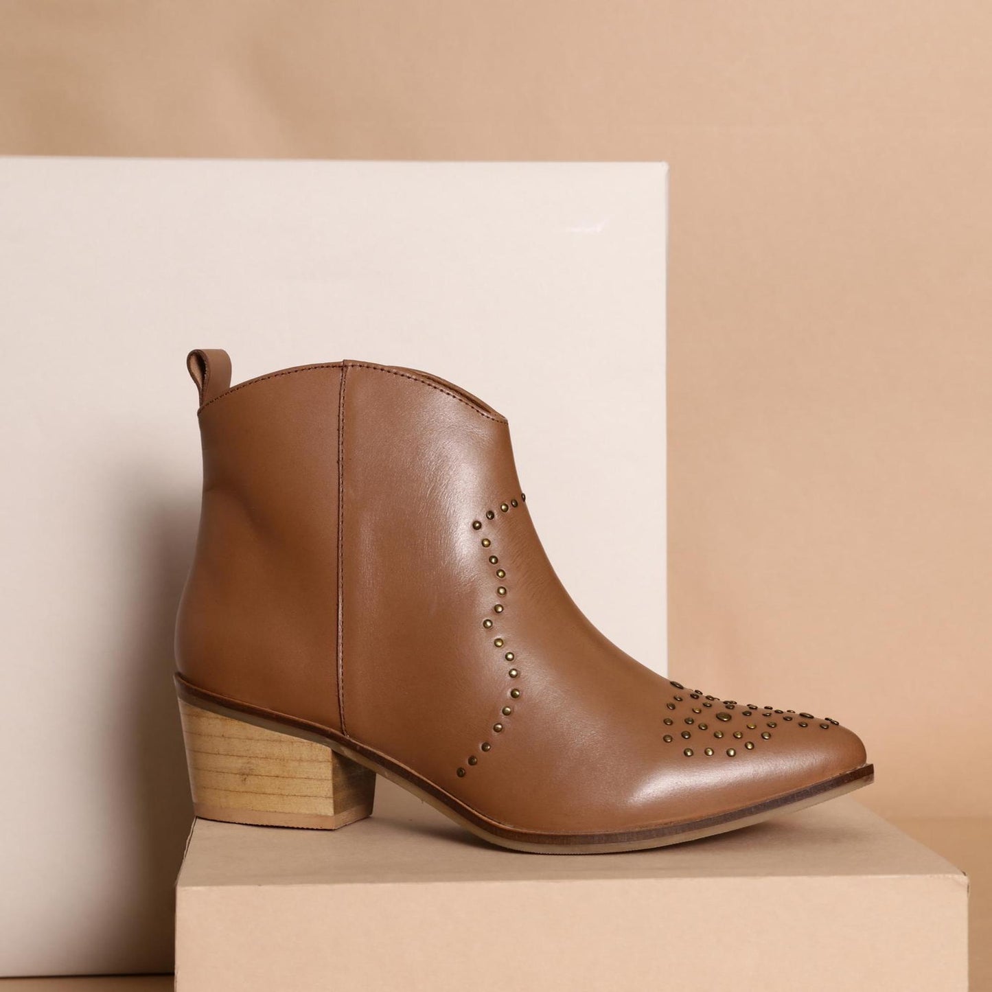 EDGEHILL bottines à talon en cuir camel