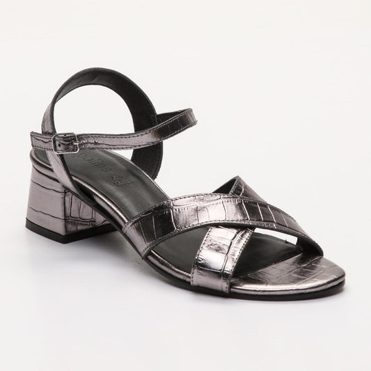 FANNY sandales à talon en cuir croco pewter