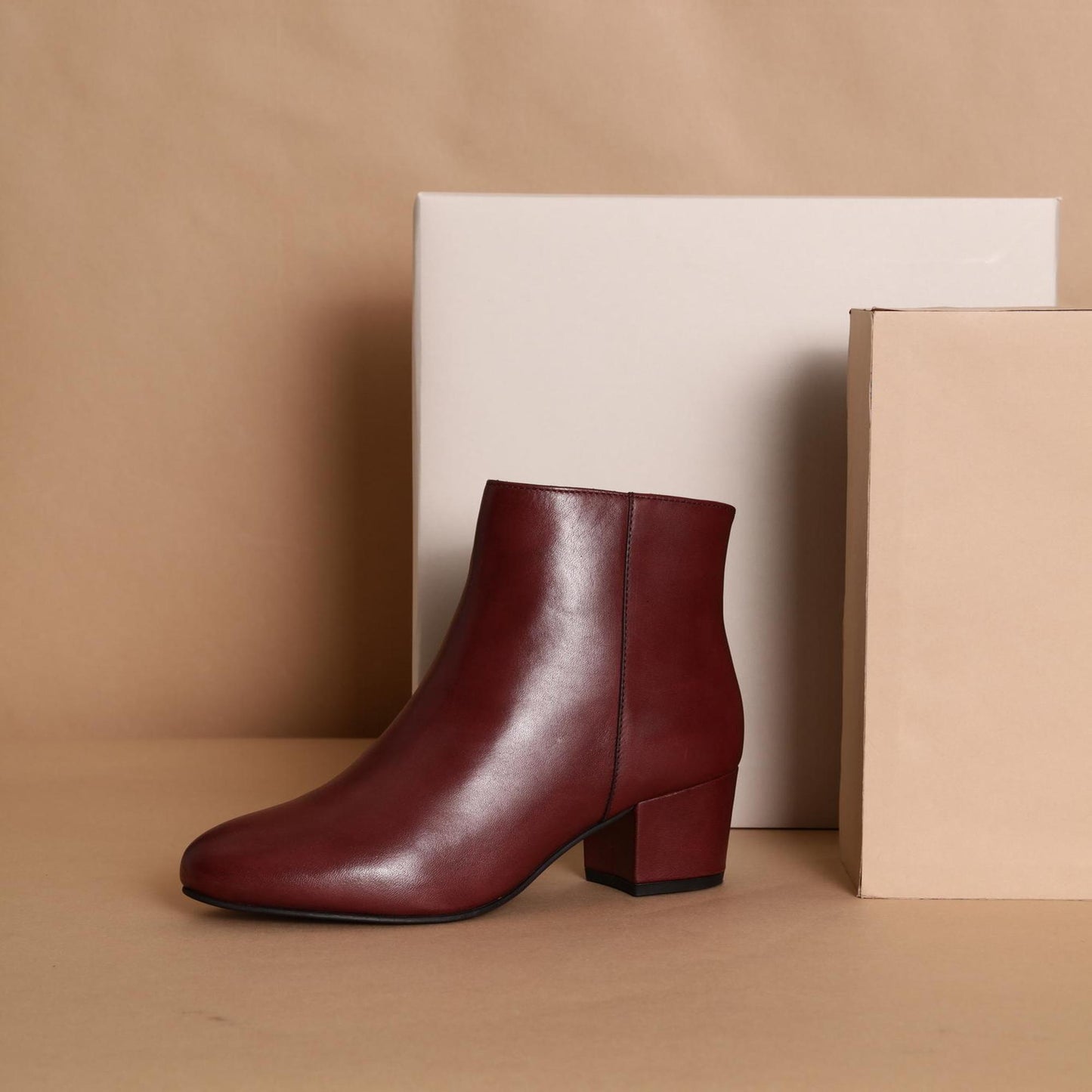 FUNSTON bottines à talon en cuir bordeaux