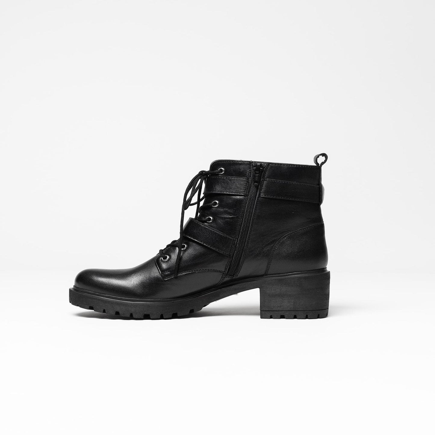 GARRIE bottines à talon en cuir noir