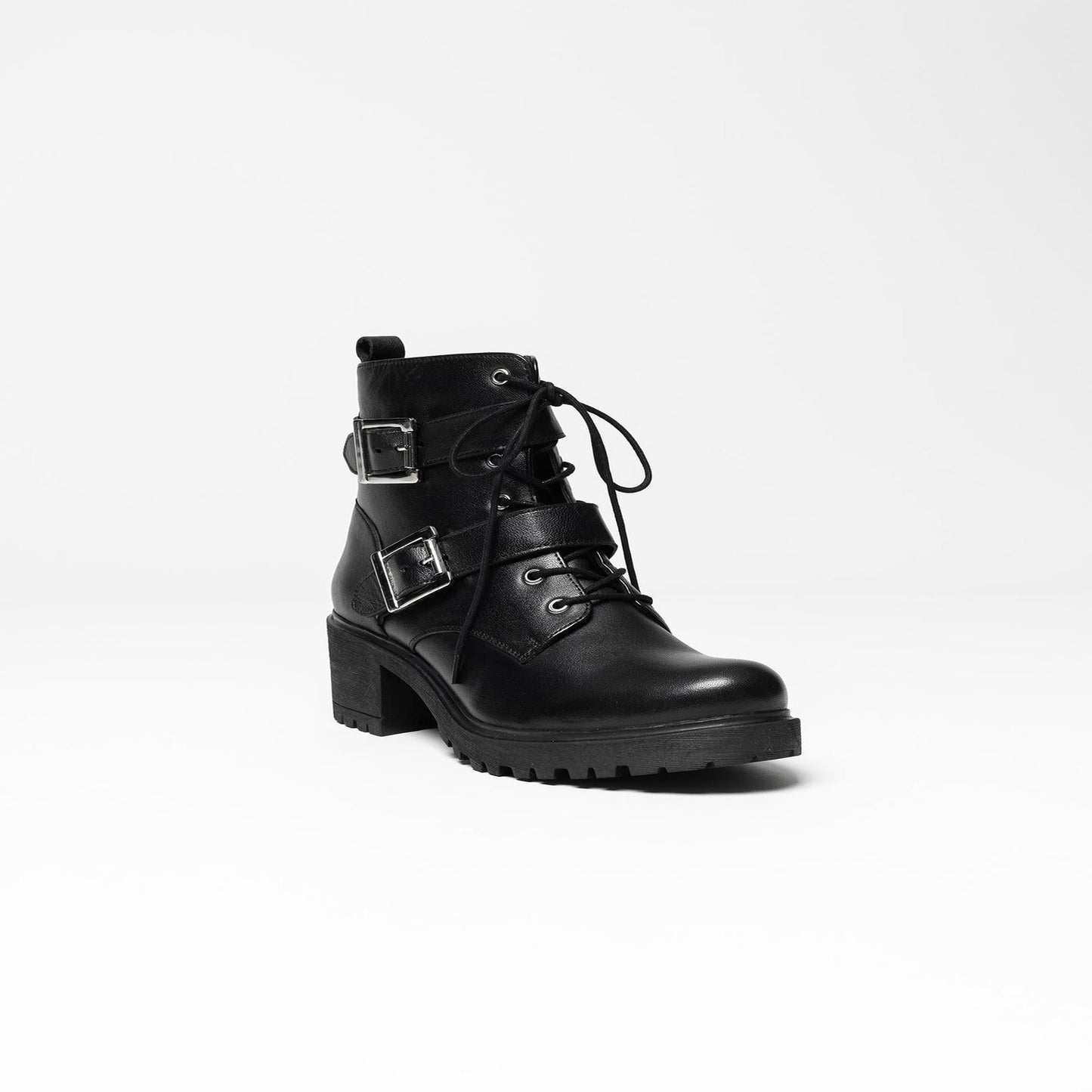 GARRIE bottines à talon en cuir noir