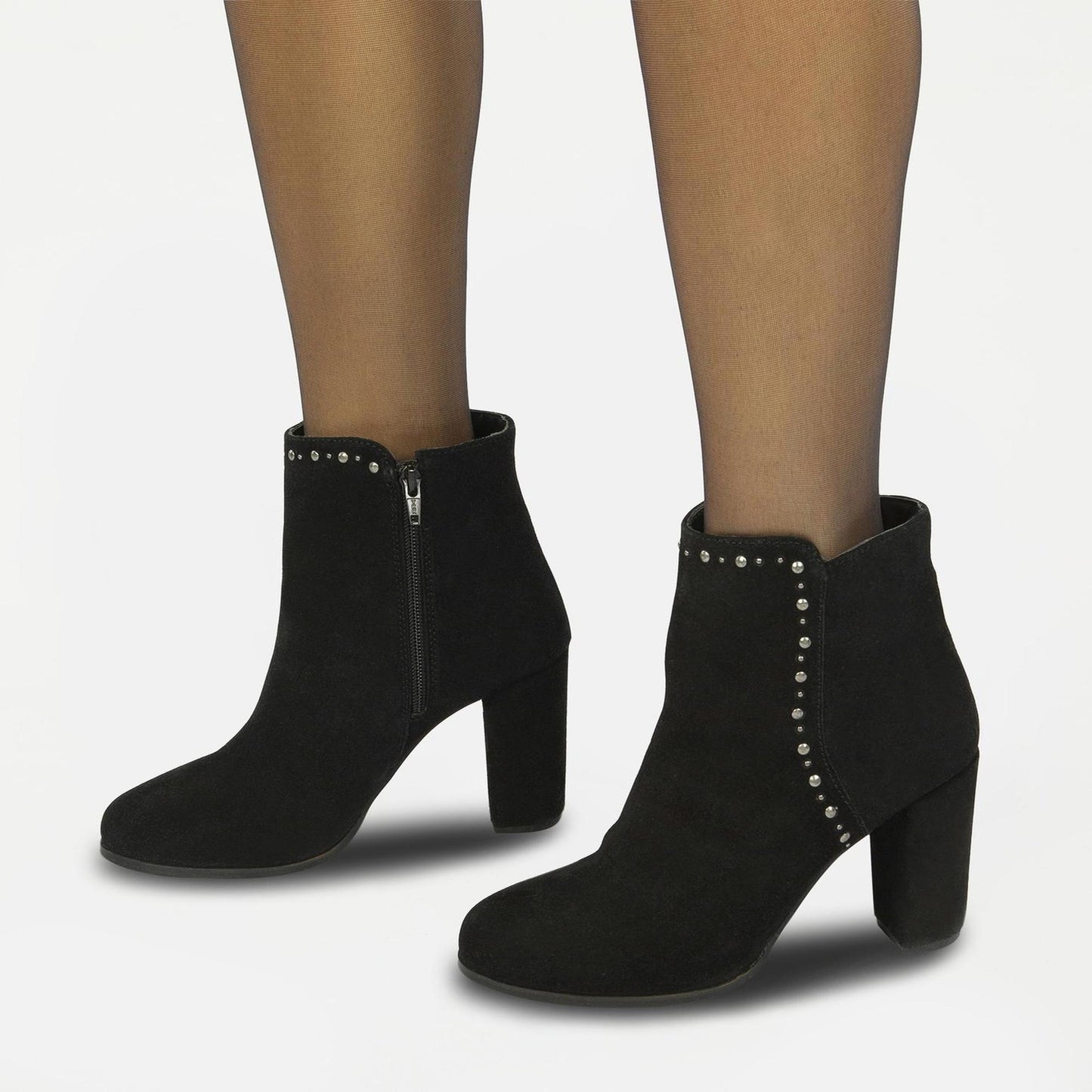 HOLLOW bottines à talon en cuir noir