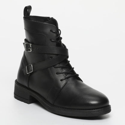 KOZANI bottines à talon en cuir noir