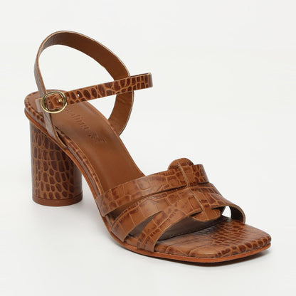 MALIA sandales à talon en cuir croco brun