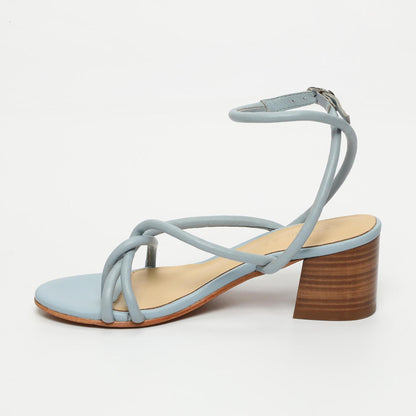 MINA sandales à talon en cuir bleu clair