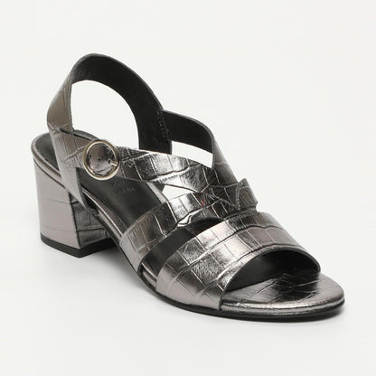 SIENNA sandales à talon en cuir croco pewter