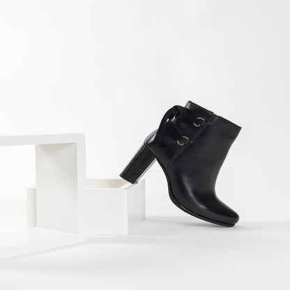 STOCKTON bottines à talon en cuir noir